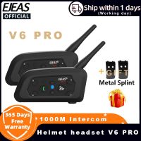 EJEAS V6 PRO อินเตอร์คอมแบบมีบลูทูธหูฟังสำหรับติดหมวกกันน็อคจักรยานยนต์1200M Interphone แบบบลูทูธ Moto Communicator สำหรับ6ผู้ขับขี่กันน้ำ