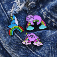 Kawaii Anime Rainbow Kirby Shark Brooches เข็มกลัดการ์ตูน Pin สะพานสายรุ้งกับสัตว์ตราเครื่องประดับ RA8U