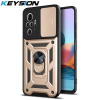 ┇✺ KEYSION pierścień odporny na wstrząsy Case dla Redmi Note 10 Pro 10S 9 8 9T 9A K40 Push Pull ochrona aparatu telefon pokrywa dla POCO X3 NFC F3