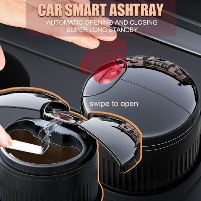 hot！【DT】❀  Car Ashtray Opening Closing Infrared Sensor USB Rechargeable Smokeless Light-Sensitive Mirror With Cover