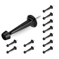 12Pcs with Rubber Tips Zinc Die Cast Door Stops Zinc Alloy Door Stops for Walls and Doors Black