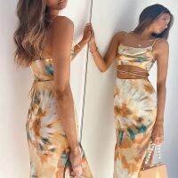 【HOT】✤☢ Foridol Waist Cut Out Criss Tie-dyed Ladies Beach Boho Sleeveless Sundress