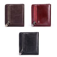ZZOOI Men Short Bifold Business Wallet Vintage Leather Slim Change Pocket Wallet Male Solid Credit Card Holder Coin Purse Money Bag
