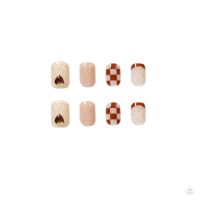 24pcs Patch Kuku Palsu Pendek Warna Coklat Dapat Dilepas Hemat Waktu Untuk Manicure