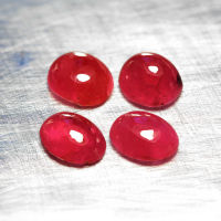 5.10 ct พลอยแดงหลังเบี้ย (Heated Glass Filling ruby Cabochon) 4 ชิ้น