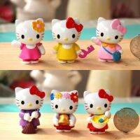 6ชิ้น/เซ็ต Sanrio Hello Kitty การ์ตูนหุ่นแอ็คชั่นขนาดเล็กของประดับเค้กพืชตกแต่งสวนอุปกรณ์ปาร์ตี้สำหรับเด็ก