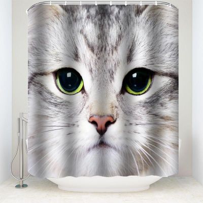 Bathing White Cat Shell Beach Bathroom Curtains For Kid Room Home Decorative Blackout Screen Waterproof Fabric Shower Curtain