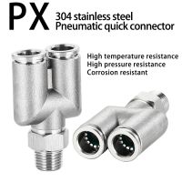 PX 304 Stainless Steel Pneumatic Quick Connector Male Thread 1/8" 1/4" 3/8" 1/2" BSPT Hose 4 6 8 10 12mm Y Tee Quick Release Air Pipe Fittings Accesso