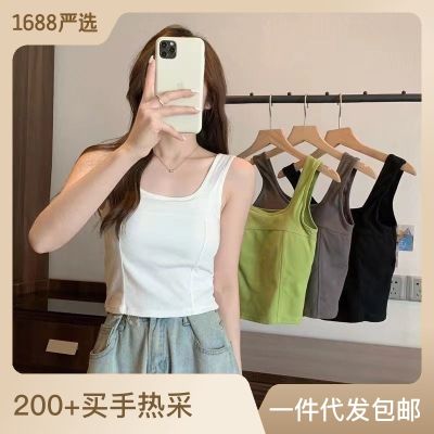 Pure cotton suspender vest for womens beautiful back, simple and versatile, small and fresh, with a chest pad, one piece slimming sole, and wearing a bra externally  F1Q0