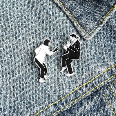 Pulp Fiction Enamel Pins Custom Black White Movie Role Brooches Bag Clothes Lapel Pin Badge Jewelry Gift for Fans Friends