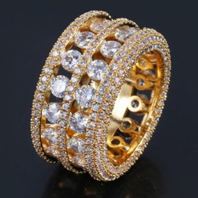 Milangirl Round Zircon Wedding Rings Ladies Black Gold color Double Crystal Paved Trendy Titanium Finger Rings For Women