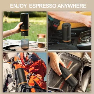 Portable Espresso Machine 9 Bar Pressure Rechargeable 2 in 1 Small Travel  Coffee Maker Compatible with Capsules Ground Coffee Perfect for Travel  Camping Hiking Office Kitchen Black 