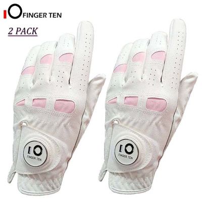2 Pack or 1 Pair Cabretta Leather Womens Golf Gloves with Ball Marker Left Right Hand Extra Grip Ladies Sizes S M L XL