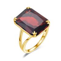 Szjinao Vintage Red Garnet Ring For Women 13*18mm Rectangle Gemstones Solid Silver 925 Jewelry Luxury Gold Plated Jewellery Gift