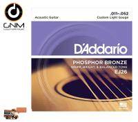 DAddario® สายกีตาร์โปร่ง เบอร์ 11 แบบ Phosphor Bronze ของแท้ 100% รุ่น EJ26 (Custom Light, 11-52) ** Made in USA **