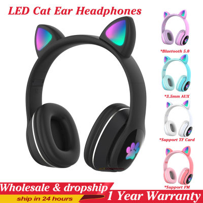 LED Cute Cat Ears Wireless Headphones Gaming Headset Colorful Bluetooth-compatible Headset With Mic Best Gift For kids adults