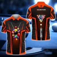 (All sizes are in stock)   Short sleeved polo shirt 3D printed billiards player 8 ball summer mens clothing 2023  (You can customize the name and pattern for free)