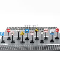 12 Sets City Series Traffic Road Sign Light Lamp Block Brick Street View Accessories Signpost Speed Limit Indicator Warning