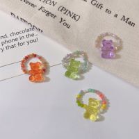 Cute Candy Color Bear Beaded Ring Handmade Elastic Ring