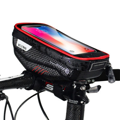 WILD MAN กระเป๋าจักรยานกันน้ำด้านหน้าท่อจักรยานกระเป๋าจักรยานสะท้อนแสง 6.5 นิ้วโทรศัพท์กรณีหน้าจอสัมผัสกระเป๋าจักรยานเสือภูเขา