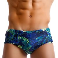 New Mens With Push Pad Printed Boxer Trunks  European American Fashion Low Waist Sexy Swimsuit Summer Beach Surf Quick Dry Swimwear