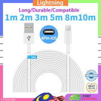 สายที่ชาร์จยูเอสบีที่ชาร์จยาว1ม. 2ม. 3M 5ม. 8ม. 10ม. ยาว8พินเข้ากันได้กับสายชาร์จโทรศัพท์วันที่ไอพีแท่นชาร์จ