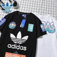 AdidasˉNEW เสื้อยืดแขนสั้นสีพื้นสำหรับผู้ชายและผู้หญิง,เสื้อยืดคู่รักผ้าฝ้ายเทรนด์แฟชั่นแบบเดียวกันใส่ได้ทุกโอกาสเสื้อยืดทรงหลวมสำหรับใส่