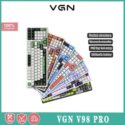 VGN V98 Pro ไฟ RGB Backlit บลูทูธไร้สาย2.4G,Type-C คีย์บอร์ดแบบกลไกสามโหมดแบบมีสายกุญแจหมวกโครงสร้างปะเก็น