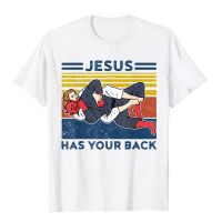 Jiu Jitsu เสื้อ Jesus มีผู้ชายด้านหลังของคุณ BJJ MMA ผ้าฝ้าย100% พิมพ์ลายแฟชั่นท็อปส์ซูคอรอบใหม่ฤดูร้อนขายส่งราคาถูกเสื้อยืดตลกเสื้อยืดแบรนด์ผู้ชาย Xs-3xl สไตล์ป๊อปยูนิเซ็กส์