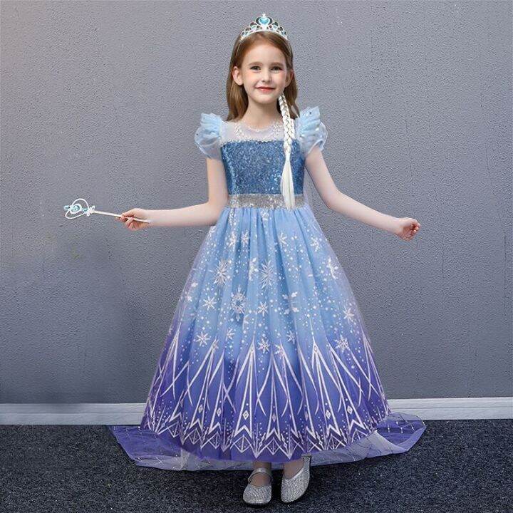 Summer Queen Elsa Dresses for Kids Princess Cosplay Costumes Anna Dress ...