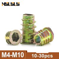 HSLSLS 10/20/30pcs Thread Insert Nut for Wood Yellow Zinc M4 M5 M6 M8 M10 Flanged Hex Drive Head Furniture Nuts Connector Nails Screws Fasteners