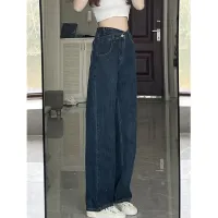 Blue-Gray Wide-Leg Jeans Womens Autumn And Winter Plus Velvet Korean Version Loose High-Waist Design Sense Small Straight-Leg Mopping Pants