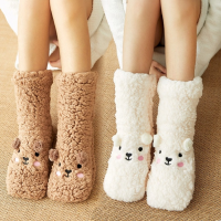 Womens Fuzzy Bear Sock Soft Female Shoes Home Indoor winter Warm Plush Bedroom Thermal Thick Kawai Cute Floor Slipper Socks