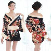 Adult Women Sexy Kimono Temptation Floral Print Bathrobe Uniform Erotic Wrap Mini Night Dress Sleepwear For Ladies