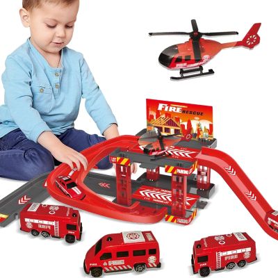 Children Track Parking Lot Toy Automobile Building Racing Rail Car Park Fire Police Engineering Dinosaur Car Toy For Kids Gifts