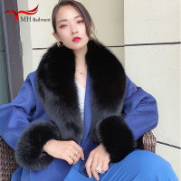 Women Winter 100 Natural Fox Fur Scarf Jacket Fur Collar Authentic Neck Scarves And Cuff Set Luxury Fox Fur Warm Neck Warmers