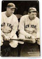 ป้ายดีบุก Baba Ruth &amp; Lou RIG Gehyankees ภาพเบสบอลประวัติศาสตร์ป้ายโลหะตกแต่ง A228