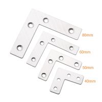 ⊕ 5pcs 40/50/60/80mm L Shape Board Support Corner Bracket Stainless Steel Plain Angle Bracket Satin Furniture Fittings Connectors