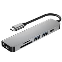 6 in 1 USB Type C Hub Adapter with 4K 30Hz -Compatible Multiport Card Reader USB3.0 TF PD Video Multi Ports Adapter