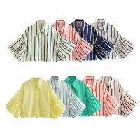 61B7-668 หลายสี 2023 ฤดูร้อนผู้หญิงลายใหม่ลายหลวมแขนพิมพ์เสื้อ