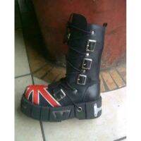 New rock homemade Mens Boots 4 Buckle union jack