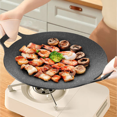 Grilling Pan Non-stick Thick Cast Iron Frying Pan Flat Pancake Griddle Stone Cooker BBQ Grill Induction Cooking Pot for Outdoor