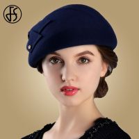 ஐ FS French Berets Caps For Women Fashion 100 Wool Felt Fedora Hat Winter Blue Purple Red Church Female Vintage Cloche Hats