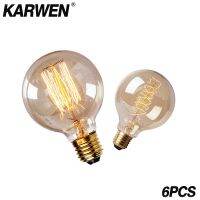 [Super bright bulb] KARWEN 6ชิ้นย้อนยุควินเทจเอดิสันหลอดไฟ E27 40วัตต์ G95 G80แสง220โวลต์เส้นใยโบราณหลอดไส้สำหรับโคมไฟจี้