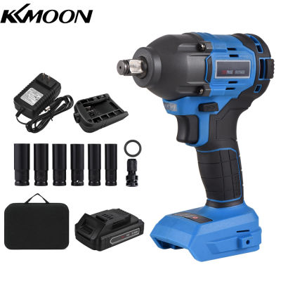 KKmoon ประแจผลกระทบไร้แปรงไร้สาย20V พร้อม350N ความเร็วตัวแปร1/2in Chuck M แรงบิดประแจไฟฟ้ามือถือที่มี6ซ็อกเก็ตและ3/8in อะแดปเตอร์2.0Ah ค้างคาว-Tery ชาร์จอย่างรวดเร็วสำหรับการถอดถั่วน็อตซ่อมรถยนต์