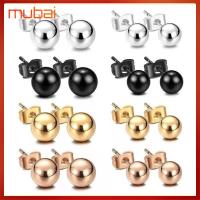 MUBAI 10 Pairs เหล็กไร้สนิม หูกระดุม ลูกบอลลูกบอลลูกบอล สีดำทอง ต่างหูแบบหมุด แฟชั่นสำหรับผู้หญิง ต่างหูเครื่องประดับอัญมณี ปาร์ตี้งานปาร์ตี้