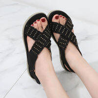 Ladies Cross-strap Slippers Women y Wedage Mules Roman Beach Peep Toe Platform Mules Breathable Sequins Sandals Shoes