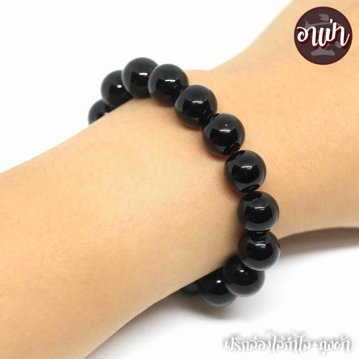 อาเป่า-หินนิลดำ-onyx-ขนาด-10-มิล-คัดหิน-หินนิลกาฬ-กำไลหินสี-กำไลหินนำโชค-หินสีดำ-หินมงคล-สร้อยข้อมือ-เครื่องรางนําโชค-กำไลข้อมือ