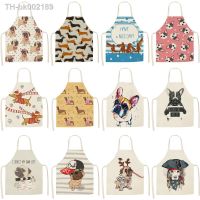 ✲☈▤ 1 Pcs Cotton Linen BullDog Dog Print Kitchen Aprons Unisex Dinner Party Cooking Bib Funny Pinafore Cleaning Apron