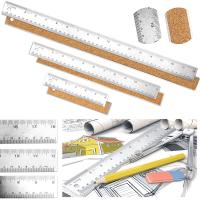 Metal Ruler 3 Pieces Stainless Steel Ruler with Cork Backing Non Straight Edge Metal Ruler for Office School Work